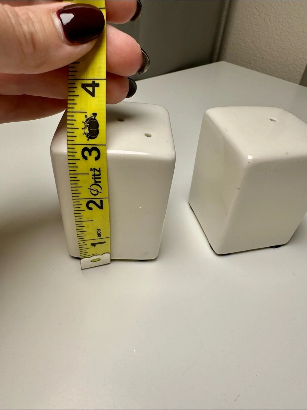 White Ceramic Salt and Pepper Shakers - Modern Square Set